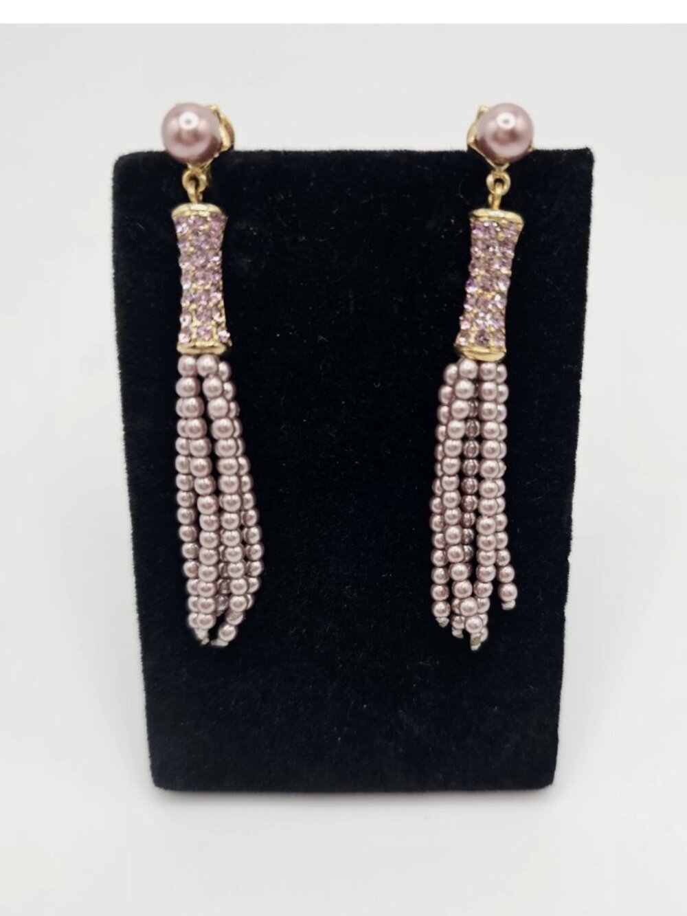 Monet Clip On Earrings Lavender Beaded Tassels Fashion Vintage Dangle Earring